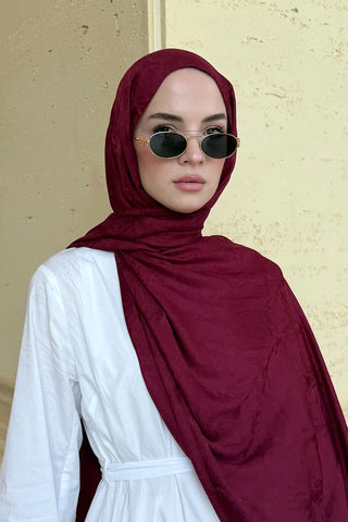 Premium Glow Jakar Şal Dama - Bordo