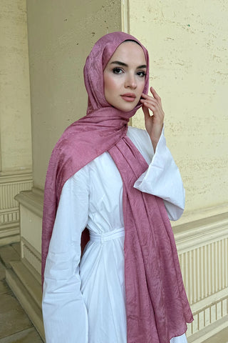 Premium Glow Jakar Şal Dama - Gül Kurusu