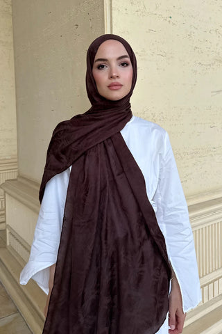 Premium Glow Jakar Şal Dama - Kahverengi