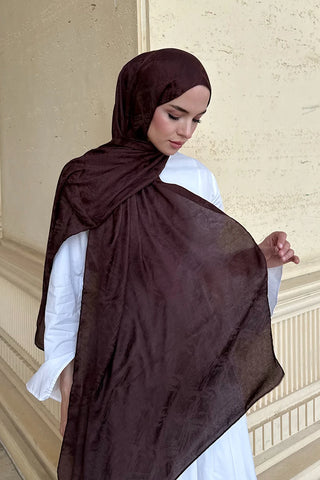 Premium Glow Jakar Şal Dama - Kahverengi