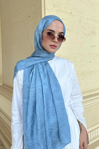 Premium Glow Jakar Şal Dama - Mavi