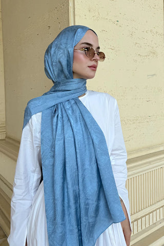 Premium Glow Jakar Şal Dama - Mavi
