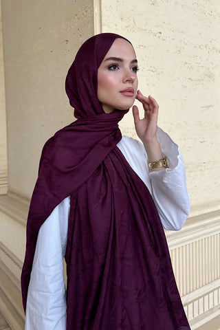 Premium Glow Jakar Şal Dama - Mürdüm