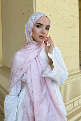 Premium Glow Jakar Şal Dama - Pembe