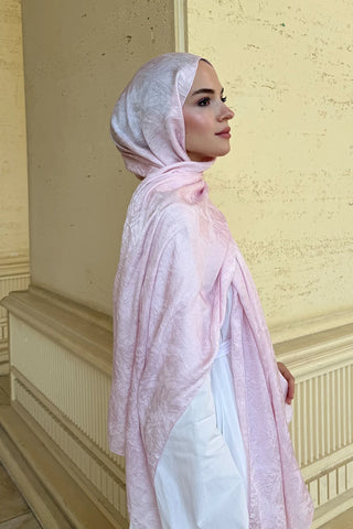 Premium Glow Jakar Şal Dama - Pembe