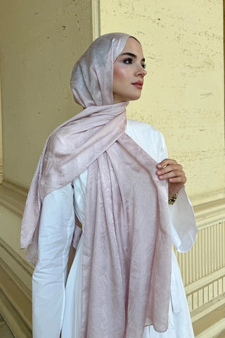 Premium Glow Jakar Şal Dama - Pudra