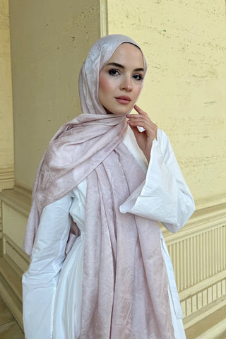 Premium Glow Jakar Şal Dama - Pudra