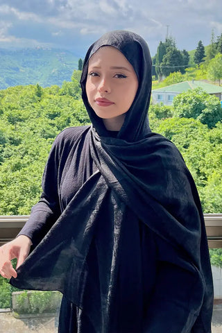 Premium Glow Jakar Şal Dama - Siyah