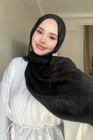 Premium Glow Jakar Şal Dama - Siyah