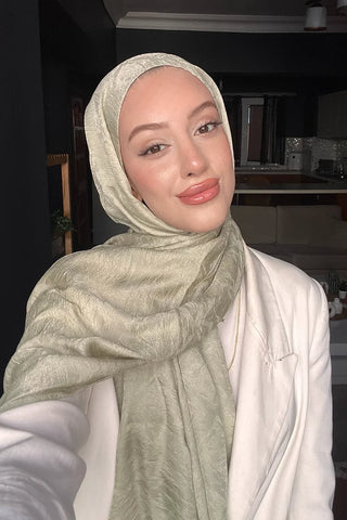 Premium Glow Jakar Şal Dama - Soft Yeşil