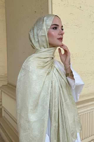 Premium Glow Jakar Şal Dama - Soft Yeşil