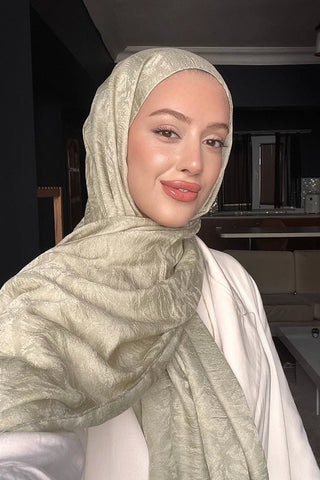 Premium Glow Jakar Şal Dama - Soft Yeşil