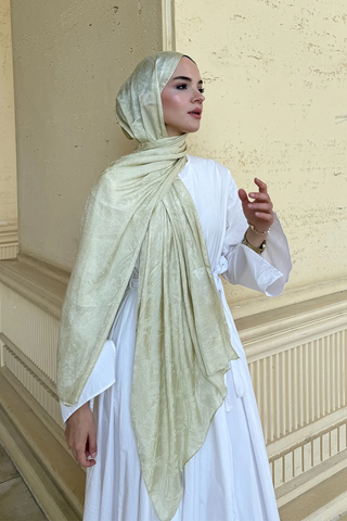 Premium Glow Jakar Şal Dama - Soft Yeşil