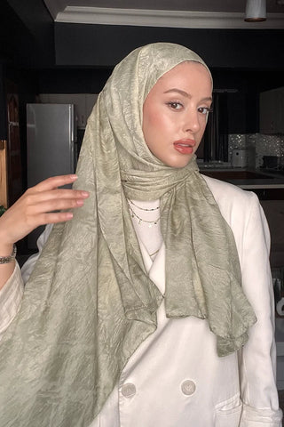 Premium Glow Jakar Şal Dama - Soft Yeşil