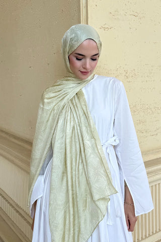 Premium Glow Jakar Şal Dama - Soft Yeşil