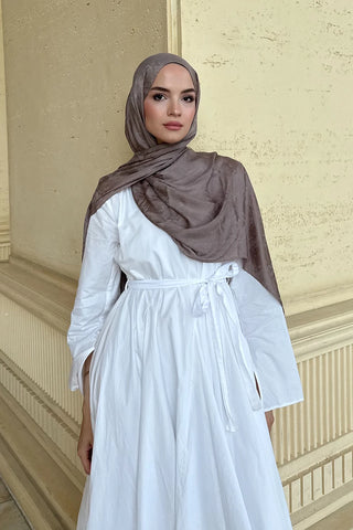 Premium Glow Jakar Şal Dama - Vizon