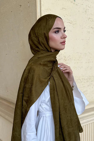 Premium Glow Jakar Şal Dama - Yağ Yeşili