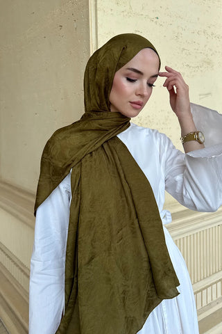 Premium Glow Jakar Şal Dama - Yağ Yeşili