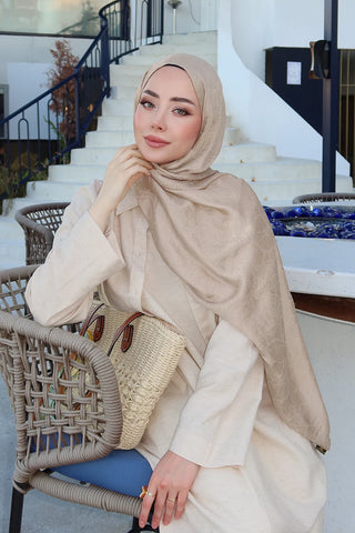 Premium Glow Jakar Şal Yaprak - Bej