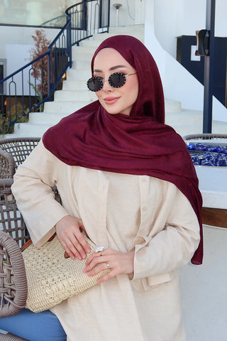 Premium Glow Jakar Şal Yaprak - Bordo