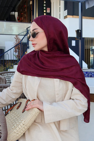 Premium Glow Jakar Şal Yaprak - Bordo