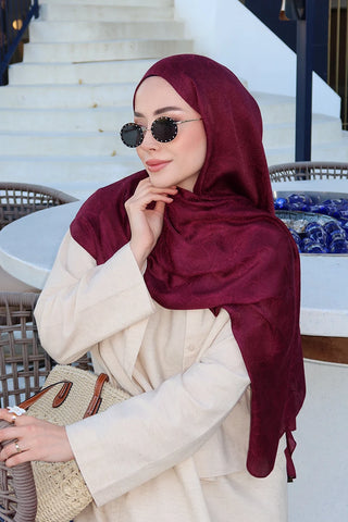 Premium Glow Jakar Şal Yaprak - Bordo