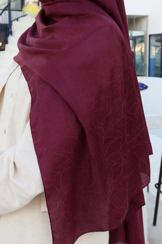 Premium Glow Jakar Şal Yaprak - Bordo