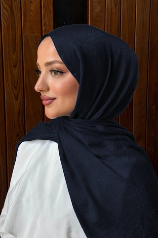Premium Glow Jakar Şal Yaprak - Lacivert