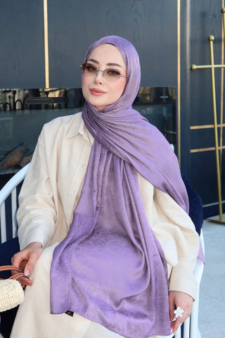 Premium Glow Jakar Şal Yaprak - Lavanta