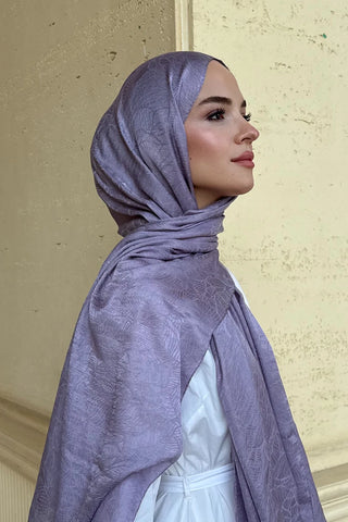 Premium Glow Jakar Şal Yaprak - Lila