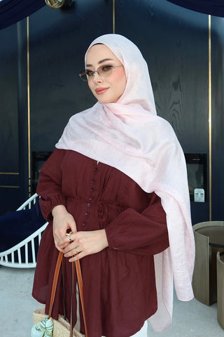 Premium Glow Jakar Şal Yaprak - Pembe