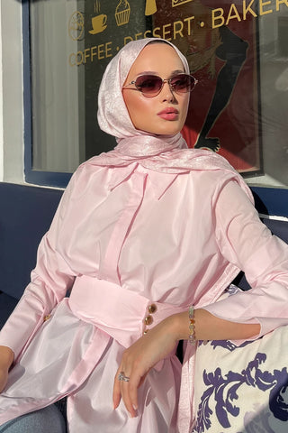 Premium Glow Jakar Şal Yaprak - Pembe