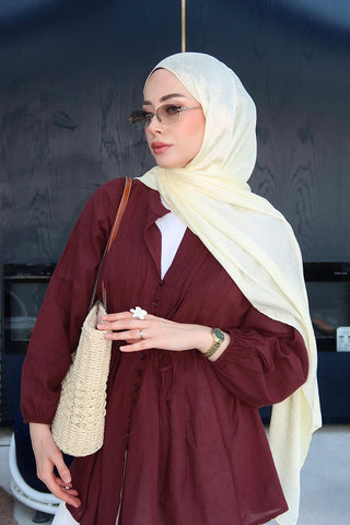 Premium Glow Jakar Şal Yaprak - Sarı