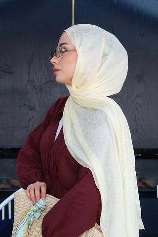 Premium Glow Jakar Şal Yaprak - Sarı