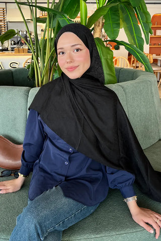 Premium Glow Jakar Şal Yaprak - Siyah