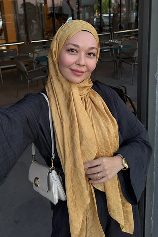 Premium Jakar Şal Halka Desen - Hardal