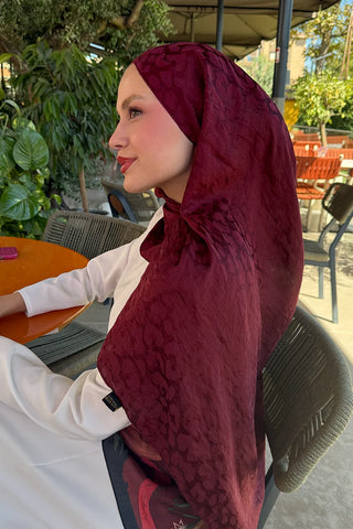 Premium Jakar Leopar Desen Şal - Bordo