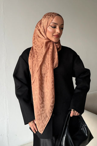 Premium Jakar Leopar Desen Şal - Bronz