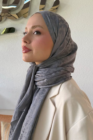 Premium Jakar Leopar Desen Şal - Gri