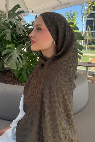 Premium Jakar Leopar Desen Şal - Haki