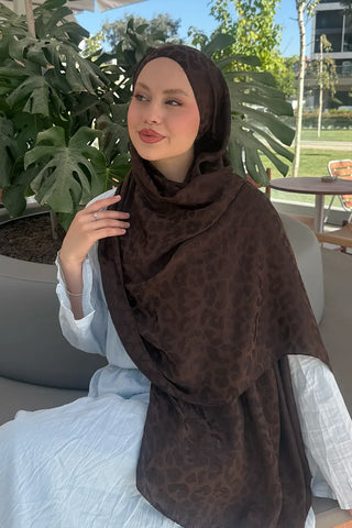 Premium Jakar Leopar Desen Şal - Kahverengi