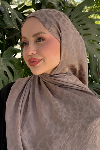 Premium Jakar Leopar Desen Şal - Koyu Bej