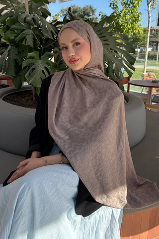 Premium Jakar Leopar Desen Şal - Koyu Bej