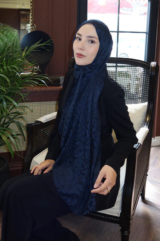 Premium Jakar Leopar Desen Şal - Lacivert