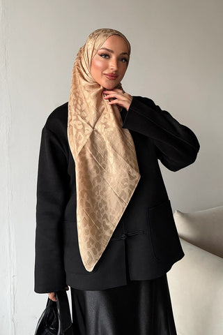 Premium Jakar Leopar Desen Şal - Latte