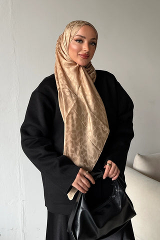 Premium Jakar Leopar Desen Şal - Latte