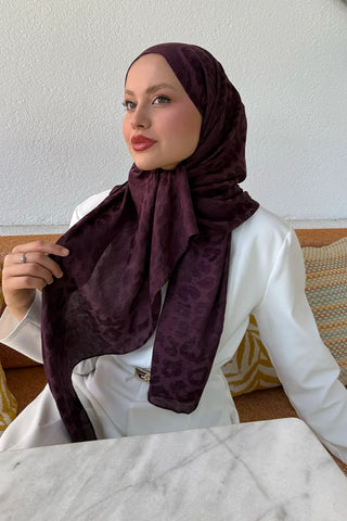 Premium Jakar Leopar Desen Şal - Mürdüm