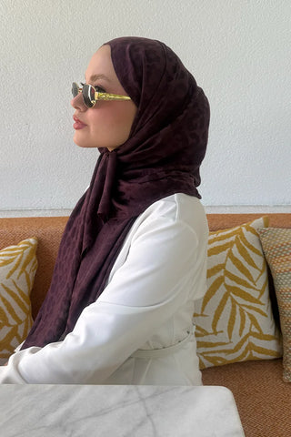 Premium Jakar Leopar Desen Şal - Mürdüm