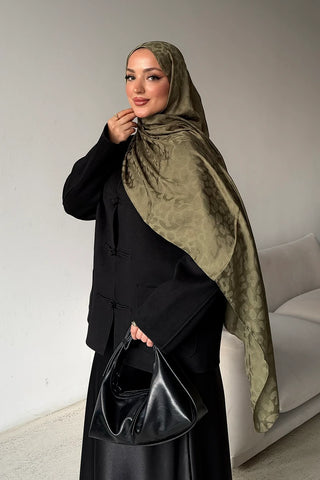 Premium Jakar Leopar Desen Şal - Orman Yeşili