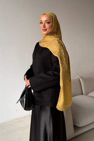 Premium Jakar Leopar Desen Şal - Sarı / Yeşil